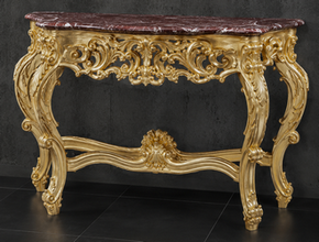 Console Style Baroque plateau marbre vert, vue de trois-quarts