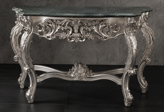 Console Style Baroque plateau marbre crème, vue d'ensemble