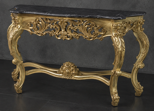 Console Baroque plateau marbre blanc, détail plateau marbre