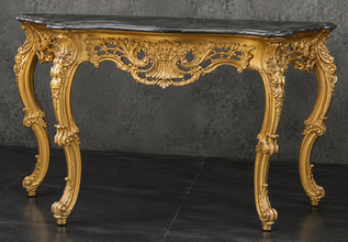 Console Style Baroque plateau marbre noir, finition sur mesure