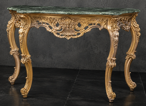Console Baroque plateau marbre crème, détail entretoise