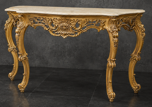 Console Style Baroque plateau marbre beige, vue de trois-quarts