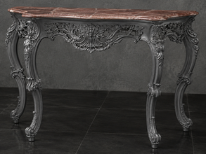 Console Baroque plateau marbre vert, détail moulures