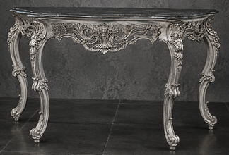 Console Style Baroque plateau marbre blanc, vue d'ensemble
