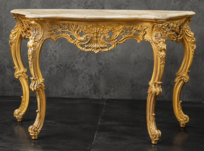 Console Baroque plateau marbre rouge, détail plateau marbre