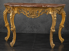 Console Baroque plateau marbre crème, vue de profil