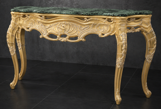 Console Style Baroque plateau marbre rouge, finition sur mesure