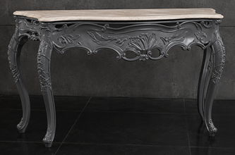 Console Baroque plateau marbre blanc, détail entretoise