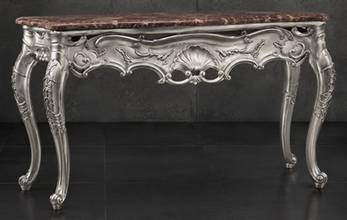 Console Style Baroque plateau marbre vert, vue de trois-quarts
