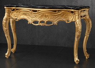 Console Baroque plateau marbre beige, détail moulures