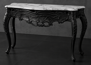 Console Style Baroque plateau marbre crème, vue d'ensemble