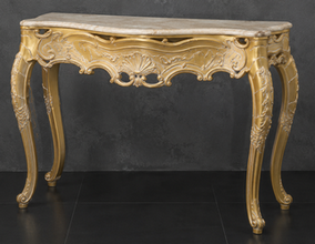 Console Baroque plateau marbre noir, détail plateau marbre