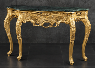 Console Style Baroque plateau marbre rouge, détail pieds sculptés