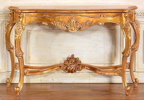 Console de style Louis XV en hêtre massif sculpté avec entretoise et plateau de marbre