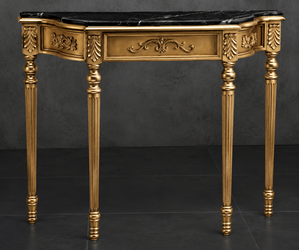 Console Empire Style Louis XVI dorée, plateau marbre blanc