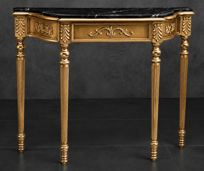 Console Empire Style Louis XVI dorée, plateau marbre crème
