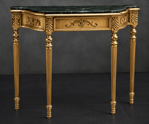 Console Louis XVI Empire dorée, plateau marbre noir
