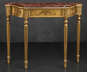 Console Empire Style Louis XVI dorée, plateau marbre rouge