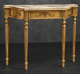 Console Louis XVI Empire dorée, plateau marbre vert