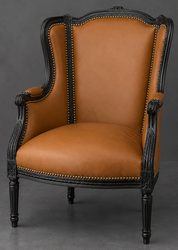 Fauteuil 3 pans à oreilles style Louis XVI en bois sculpté - LES MEUBLES DOBOIS