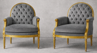 Fauteuils Bergère Médaillon de Style Louis XVI velours gris