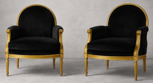Fauteuils Bergère Médaillon de Style Louis XVI velours noir