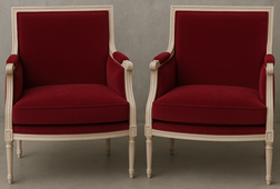 Fauteuil rouge cerise style Louis XVI - Meubles DOBOIS