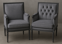 Fauteuil gris souris et bois cérusé gris foncé style Louis XVI - Meubles DOBOIS