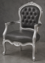 Fauteuil cabriolet Style Louis XV en chêne moyen et velours jaune moutarde capitonné - LES MEUBLES DOBOIS