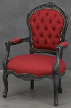 Fauteuil cabriolet Style Louis XV laqué noir en cuir noir capitonné - LES MEUBLES DOBOIS