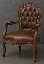 Fauteuil cabriolet Style Louis XV cérusé noir en lin rose fuchsia capitonné - LES MEUBLES DOBOIS