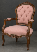 Fauteuil cabriolet Style Louis XV en chêne foncé et velours bleu électrique capitonné - LES MEUBLES DOBOIS