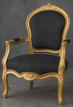 Fauteuil de salon Style Louis XV laqué gris foncé en velours vert capitonné - LES MEUBLES DOBOIS