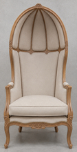 Fauteuil Carrosse baroque bois naturel avec tissu beige clair