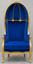 Fauteuil Carrosse baroque bois doré avec tissu bleu royal
