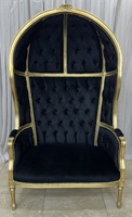 Fauteuil Carrosse de Style Louis XVI capitonné noir et bois doré