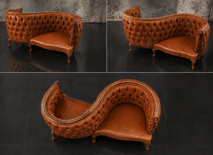 Fauteuil confident 2 places style baroque cuir doré capitonné Meubles Dobois