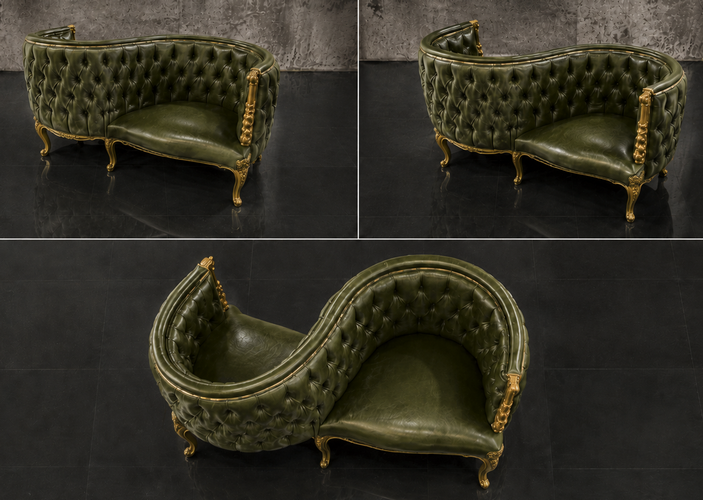 Fauteuil confident 2 places style baroque cuir capitonné riche Meubles Dobois
