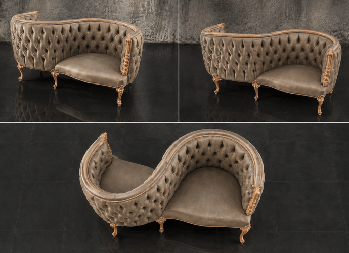 Fauteuil confident 2 places Louis XV en cuir capitonné Meubles Dobois