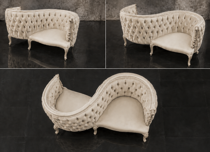 Fauteuil confident 2 places Louis XV assise tissu raffiné Meubles Dobois