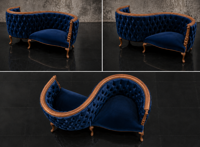 Fauteuil confident 2 places style baroque capitonné doré Meubles Dobois