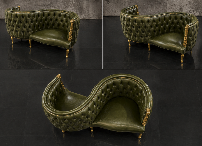 Fauteuil confident 2 places baroque cuir capitonné dossier travaillé Meubles Dobois