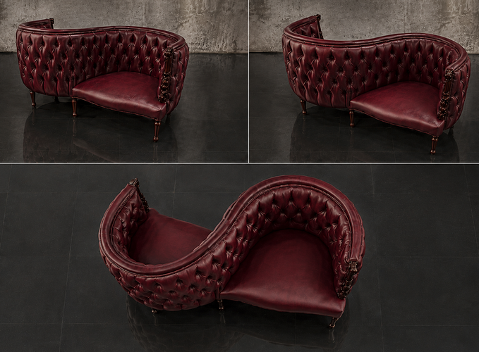 Fauteuil confident 2 places baroque cuir sculpté doré Meubles Dobois