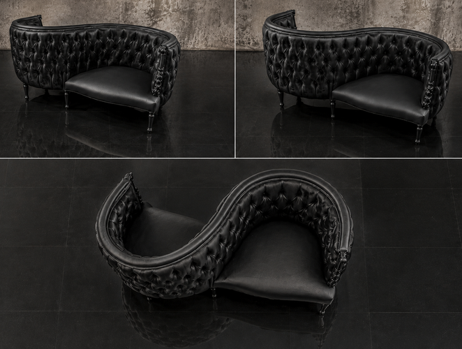 Fauteuil confident 2 places baroque cuir noir capitonné Meubles Dobois