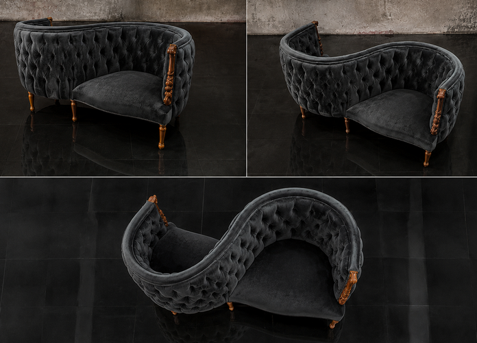 Fauteuil confident 2 places style baroque tissu capitonné riche Meubles Dobois