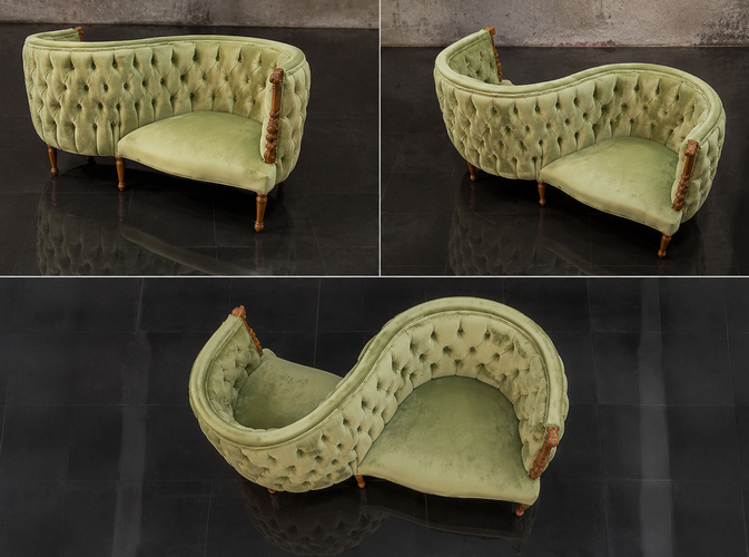 Fauteuil confident 2 places style baroque velours capitonné Meubles Dobois