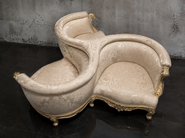 Fauteuil Indiscret baroque style Louis XV tenons mortaises - Meubles Dobois