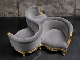 Fauteuil Indiscret baroque style Louis XV moulures dorées - Meubles Dobois