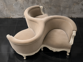 Fauteuil Indiscret baroque style Louis XV sculpture coquille - Meubles Dobois