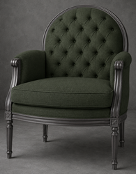 Fauteuil bergère Médaillon style Louis XVI en cuir rouge cerise et bois gris - LES MEUBLES DOBOIS